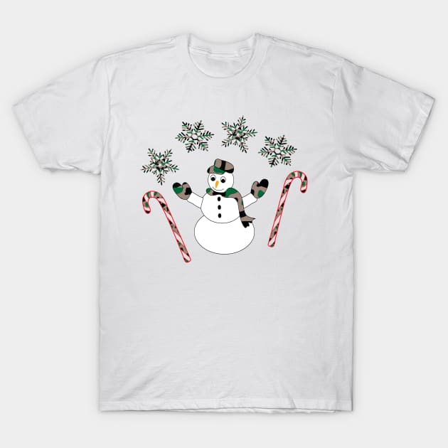 Holiday design, Camo Christmas, Snowman, snowmen T-Shirt by sandyo2ly